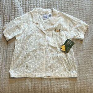 Disney White Eyelet Winnie the Pooh button Top